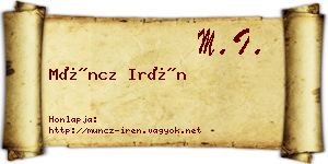 Müncz Irén névjegykártya
